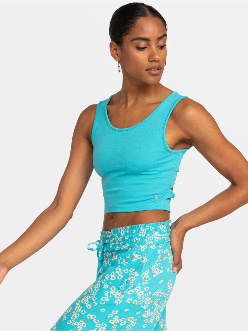 Roxy Teal Blue Ribbed Crop Tank Top